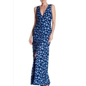 Alice + Olivia Faustina Embroidered V Neck Front Slit Maxi Dress Floral Sz 0 EUC